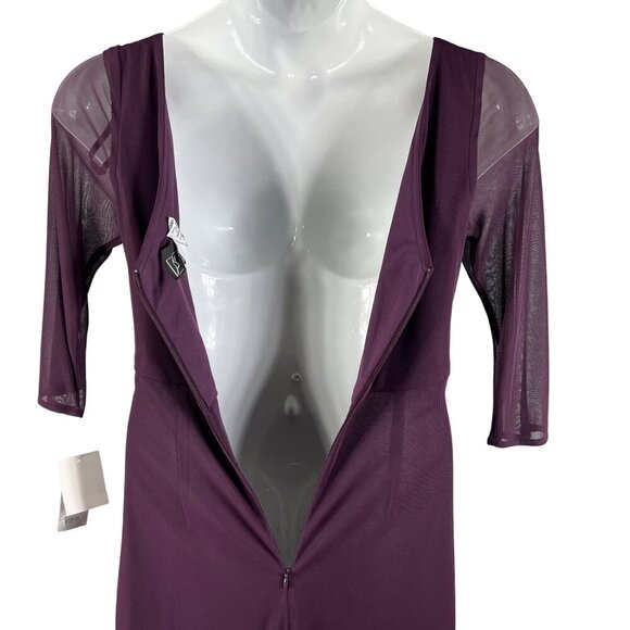 Alex Evenings Size 10 NWT Eggplant Dress Ruched Waist 3/4 Sleeves Sheer Wedding - Picture 10 of 16